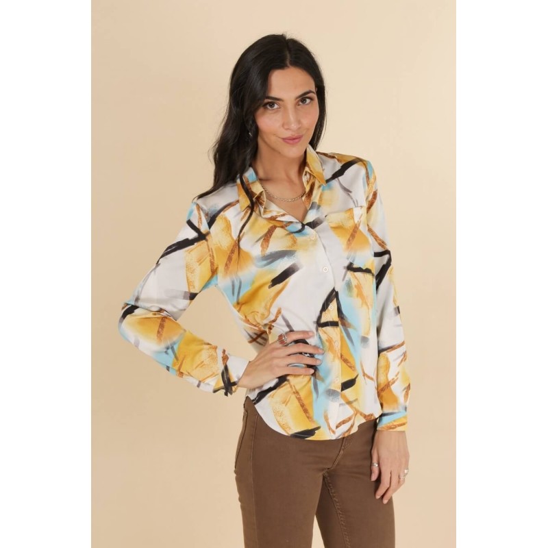 Chemise imprimer de couleur moutarde
